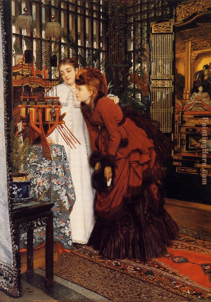 James Jacques Joseph Tissot YOUNG WOMEN LOOKING AT JAPANESE OBJECTS